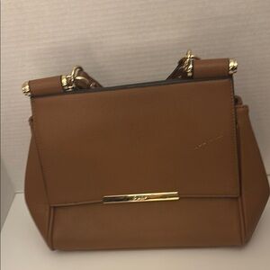 DUNE LONDON Brown and Gold Leather Satchel with Structured Design